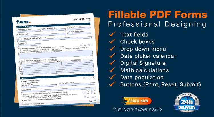 I will design a professional fillable PDF form with data validation in just 24 hours.