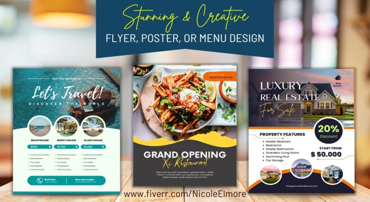 I will create eye-catching flyer, menu, brochure, or poster designs