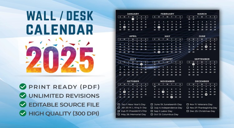 I will design stylish and functional printable 2025 holiday calendars and yearly planners